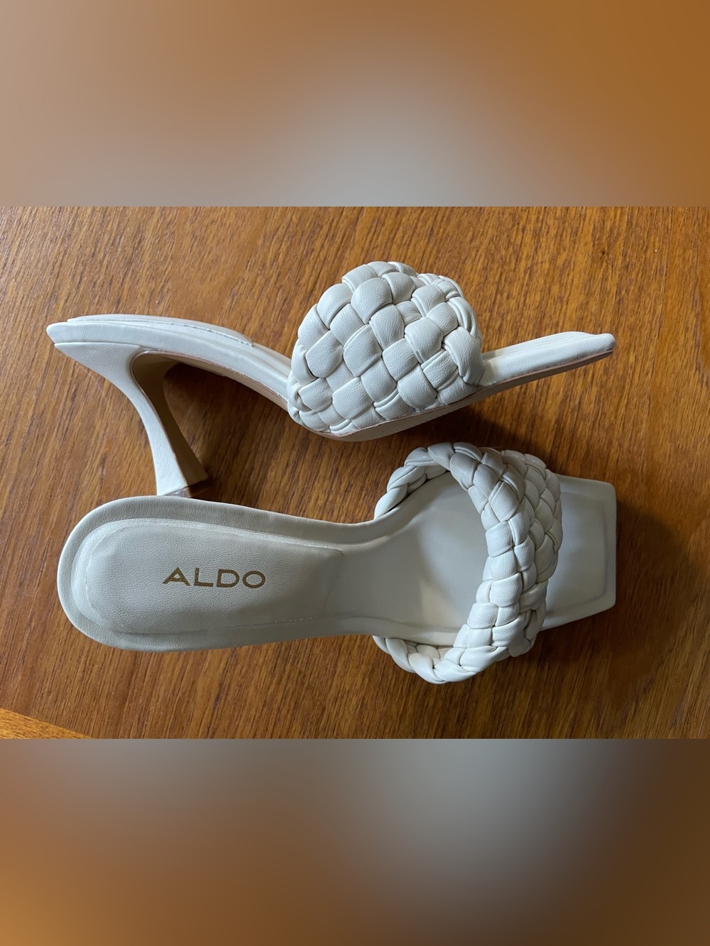 ALDO White Braided Strap Mid-Heel Sandals
